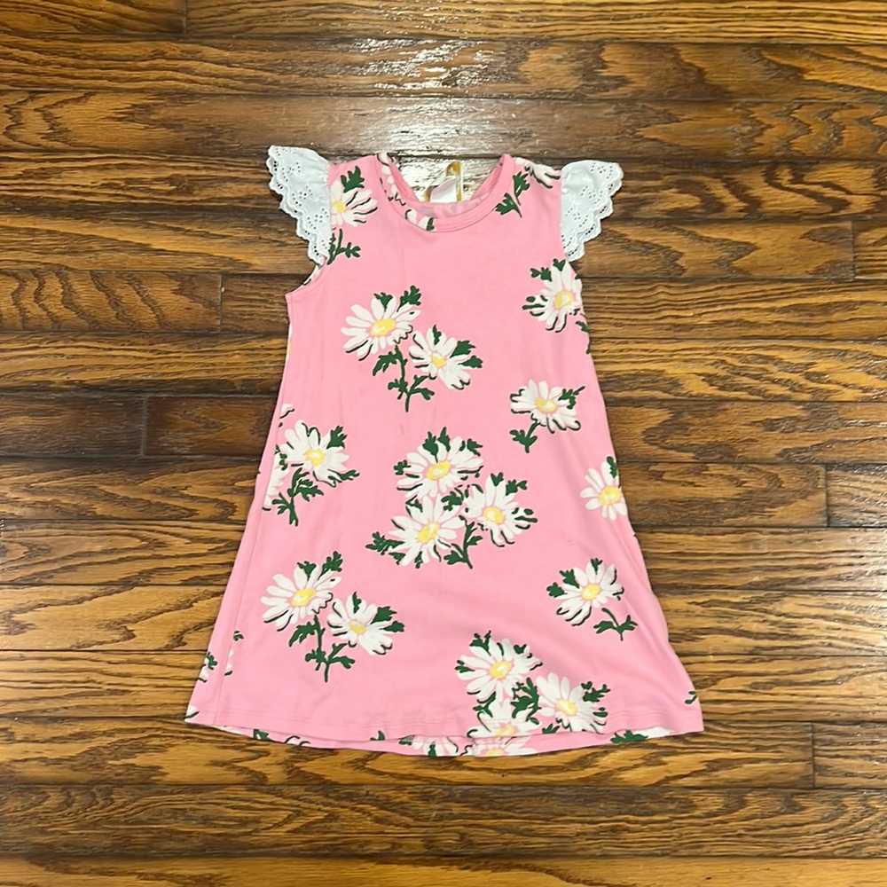The Beaufort Bonnet Company Pink Floral Dress with White Lace Sleeves